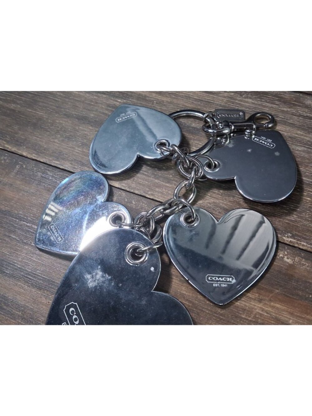 Coach Poppy Keychain Bag Tag Charm Heart Pink Red Outline Logo Mirrored - Picture 10 of 13